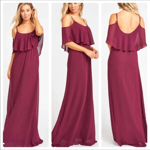 Show Me Your Mumu Caitlin Ruffle Maxi Dress Gown Burgundy Maroon Bridal Long NWT